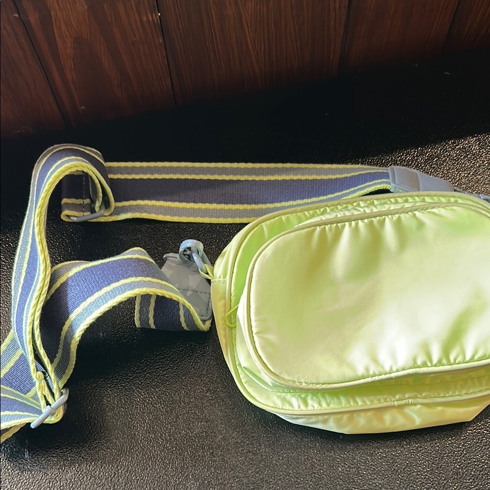 Lime Green FannyPack or Crossbody Bag with Striped Strap